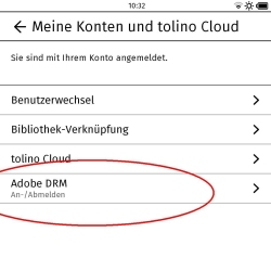 Adobe-ID auf dem Tolino hinterlegen Schritt 1